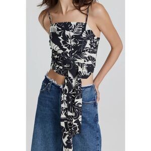 Le Superbe size S Luau Wrap Up Tube Top Black White Tropical Floral Crop New